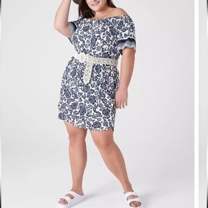 Plus Size 4x 26/28 Lane Bryant Off-the-Shoulder Navy Floral Summer Romper Beachy